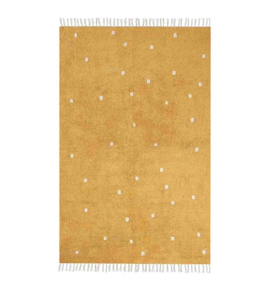 Tapis Moutarde en Coton 140 x 200 cm Motifs Pois Blancs Chambres Enfants Rectangulaire