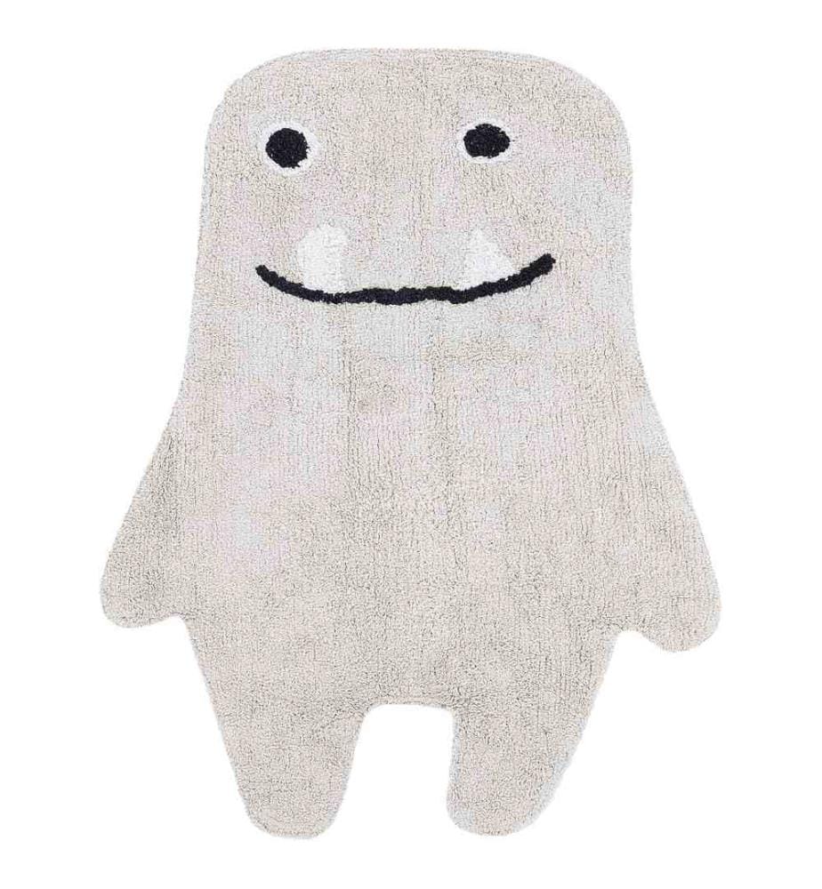 Tapis Beige en Coton 70 x 100 cm Forme de Monstre Fait Main pour Chambre Enfant Style Moderne