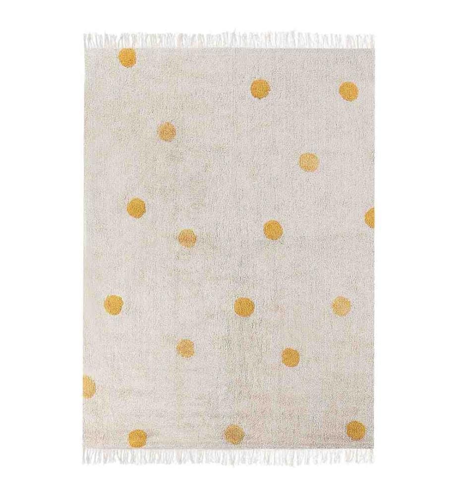 Tapis Enfant Beige et Jaune en Coton Imprimé à Pois 140 x 200 cm Tapis Poils Ras pour Espace Jeu Chambre d'Enfants