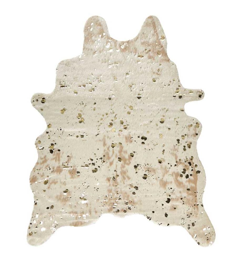 Tapis Fausse Peau de Vache avec Taches Éparses 130 x 170 cm en Acrylique et Polyester Beige et Doré