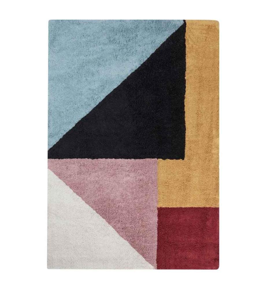 Tapis avec Formes Géométriques Style Rétro 140 x 200 cm en Coton Multicolore Rectangulaire