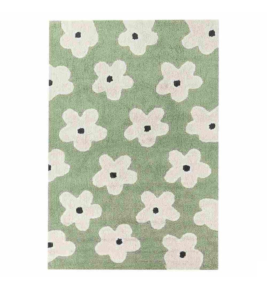 Tapis Vert en Coton 140 x 200 cm Motif Fleurs Style Boho Chambre d'Enfant
