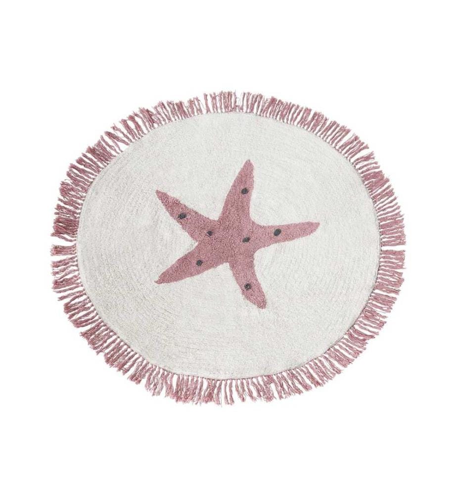 Tapis Blanc Cassé en Coton 120 cm avec Motif Etoilé pour Enfants