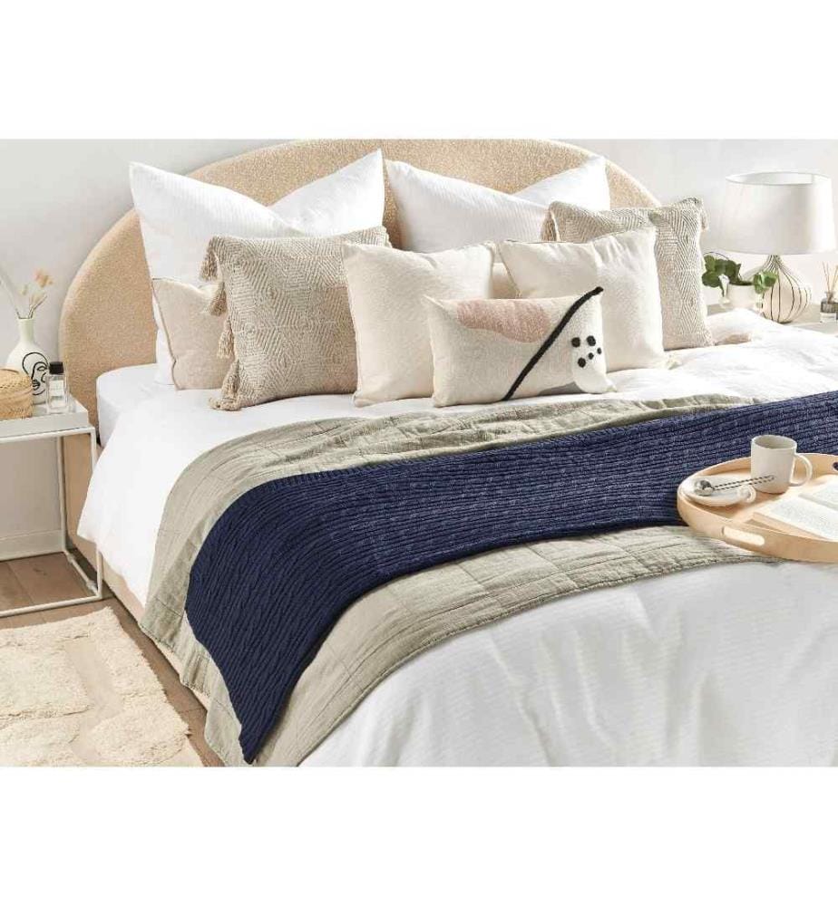 Couverture Tricotée en Coton Bleu Foncé 110 x 180 Douce et Confortable au Style Scandinave