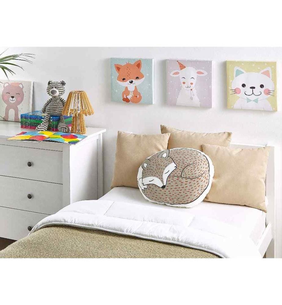 Coussin ou Oreiller Animal Gris Deco Mignon en Forme de Renard Endormi en Coton Pour Chambre Enfant et Bébé