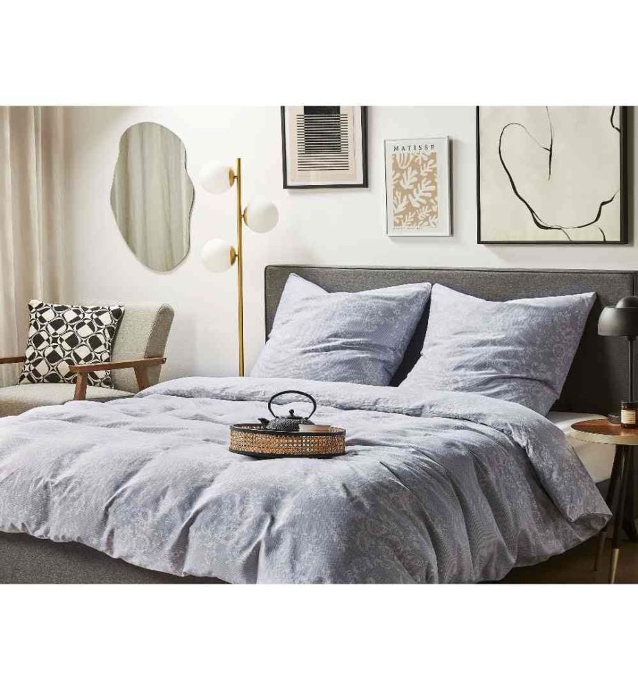 Ensemble de literie à motif floral 155 x 220 cm en Coton Gris Pour une Chambre Design Élégante