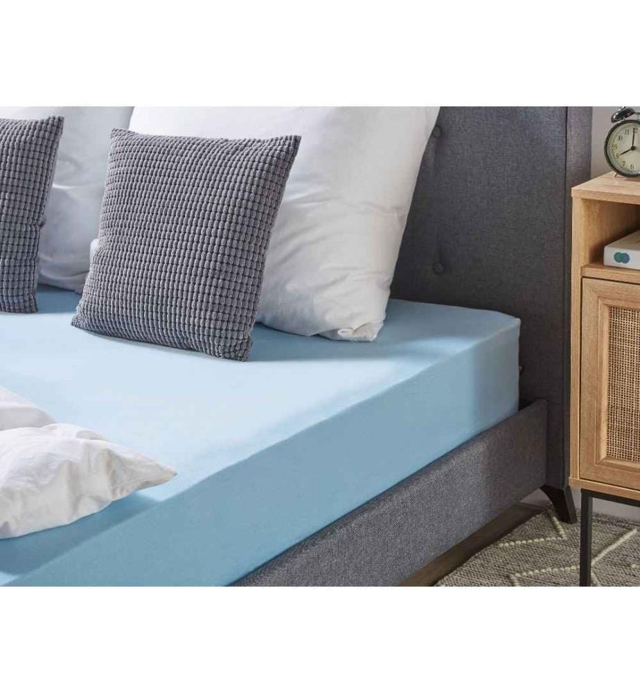 Drap-housse avec Bords Élastiques 90 x 200 cm en Coton Bleu Clair Pour Chambre Style Moderne