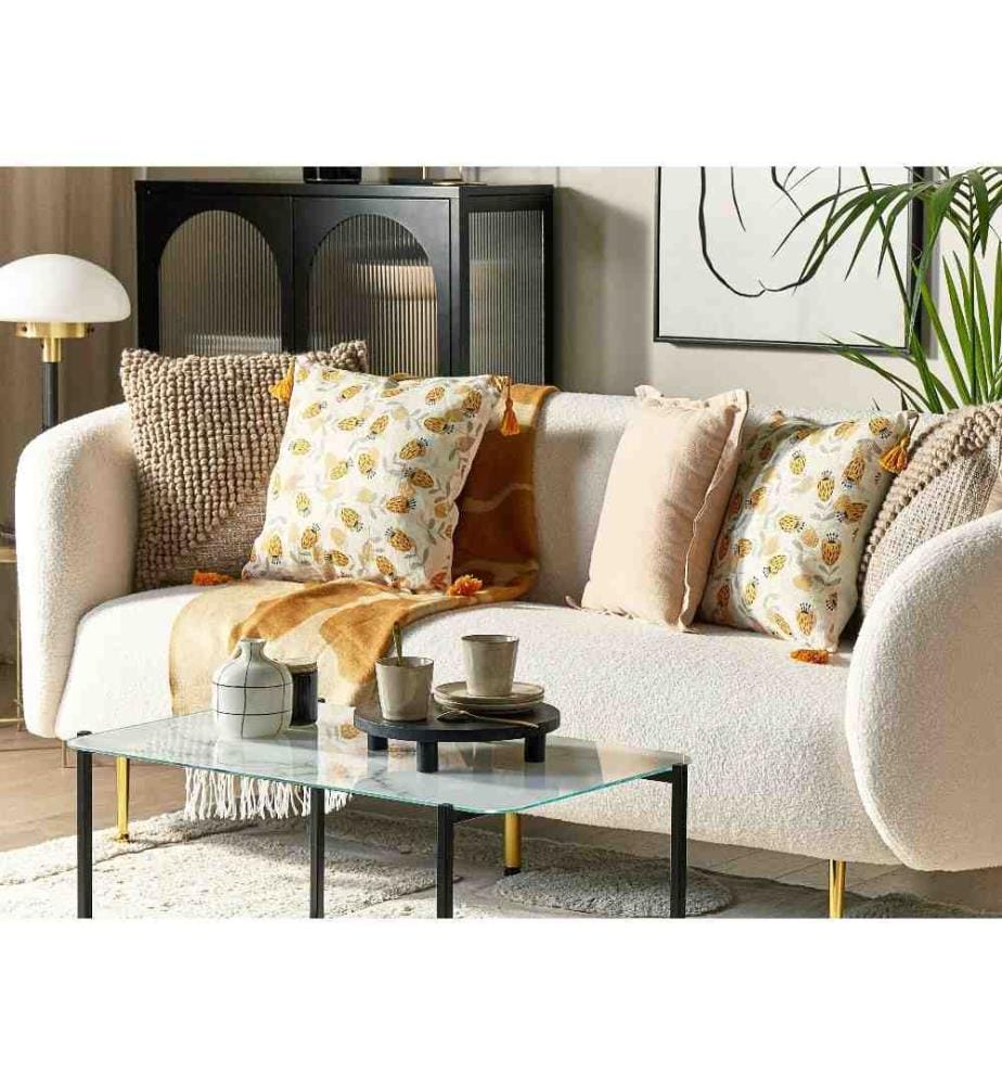 Coussins Décoratifs Jaune et Beige en Polyester 45 x 45 cm à Motif de Fleurs Accessoire d'Intérieur Glamour Déco de Maison Lot de 2