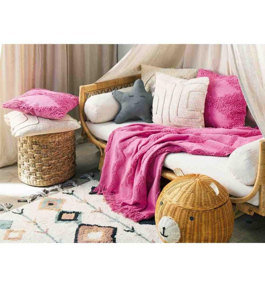 Couverture Rose Coton 125 x 150 cm Motif Géométrique Tricoté Acceessoire Boho Salon Canapé Chambre à coucher
