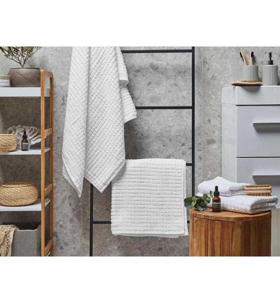 Ensemble Linge de Bain 4 Pièces Serviette d'Invité Essuie-main et Draps de Bain en Coton Blanc à Séchage Rapide Moelleux et Absobant