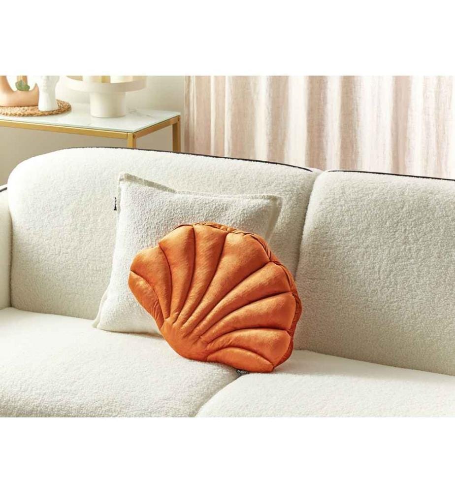 Coussin décoratif en velours orange en forme de coquillage de couleur unie salon chambre à coucher