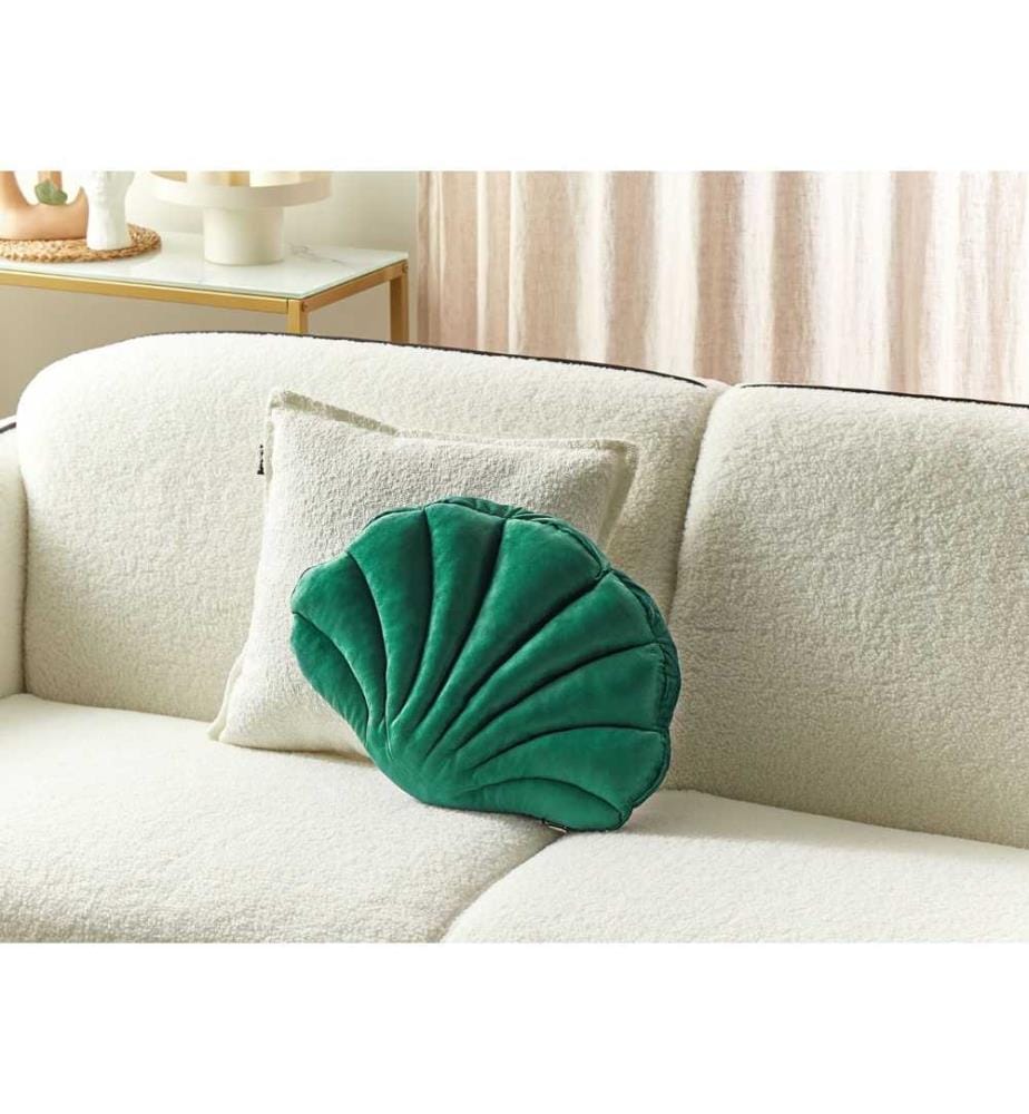 Coussin décoratif en velours en forme de coquillage vert en couleur unie salon chambre à coucher