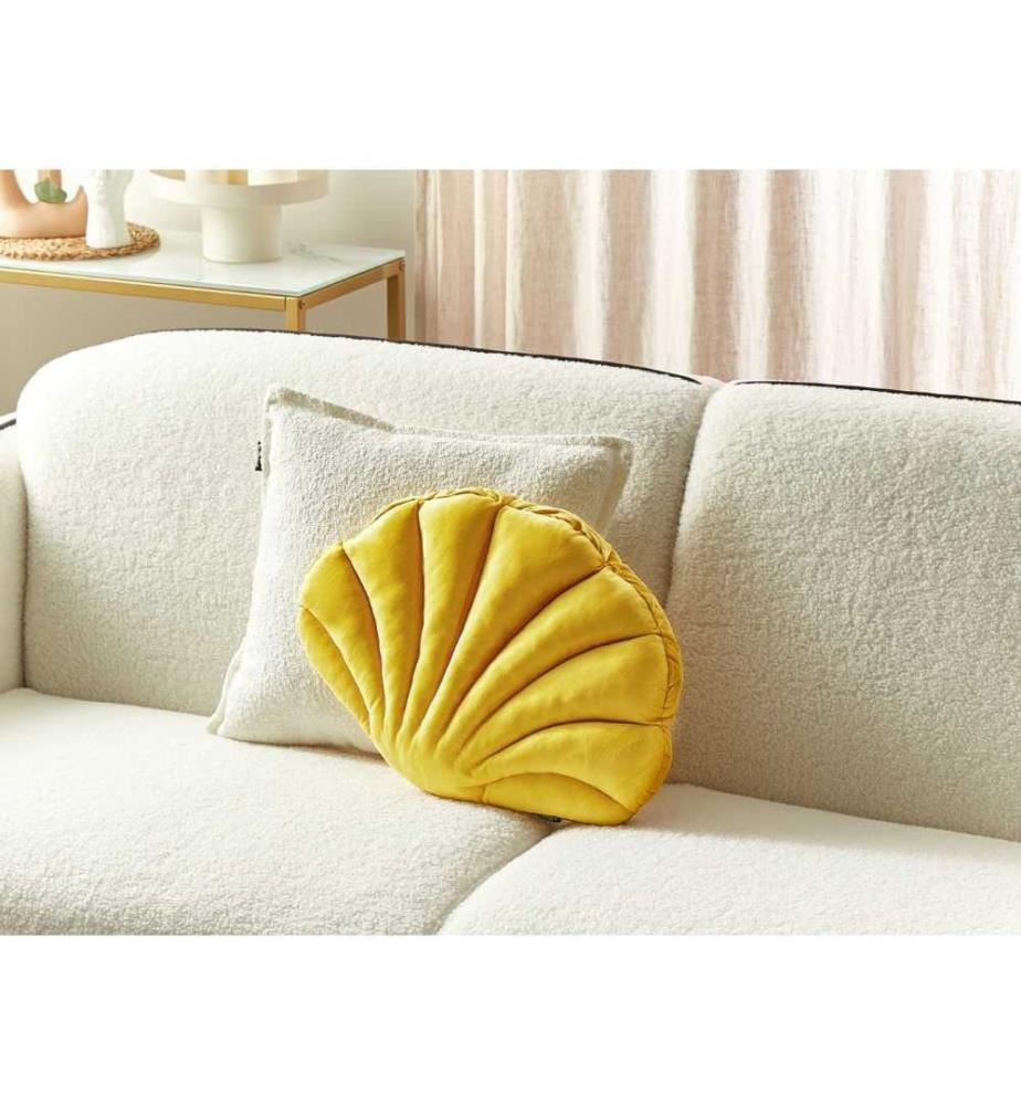 Coussin décoratif en velours en forme de coquillage jaune uni salon chambre à coucher
