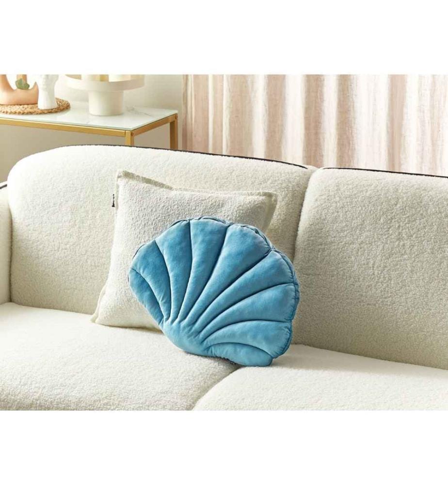 Coussin décoratif en velours en forme de coquillage bleu uni salon chambre à coucher