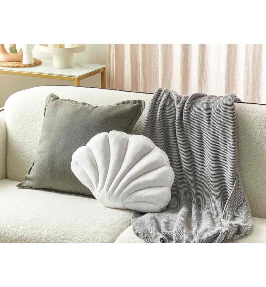 Coussin décoratif en velours en forme de coquillage blanc en couleur unie salon chambre à coucher