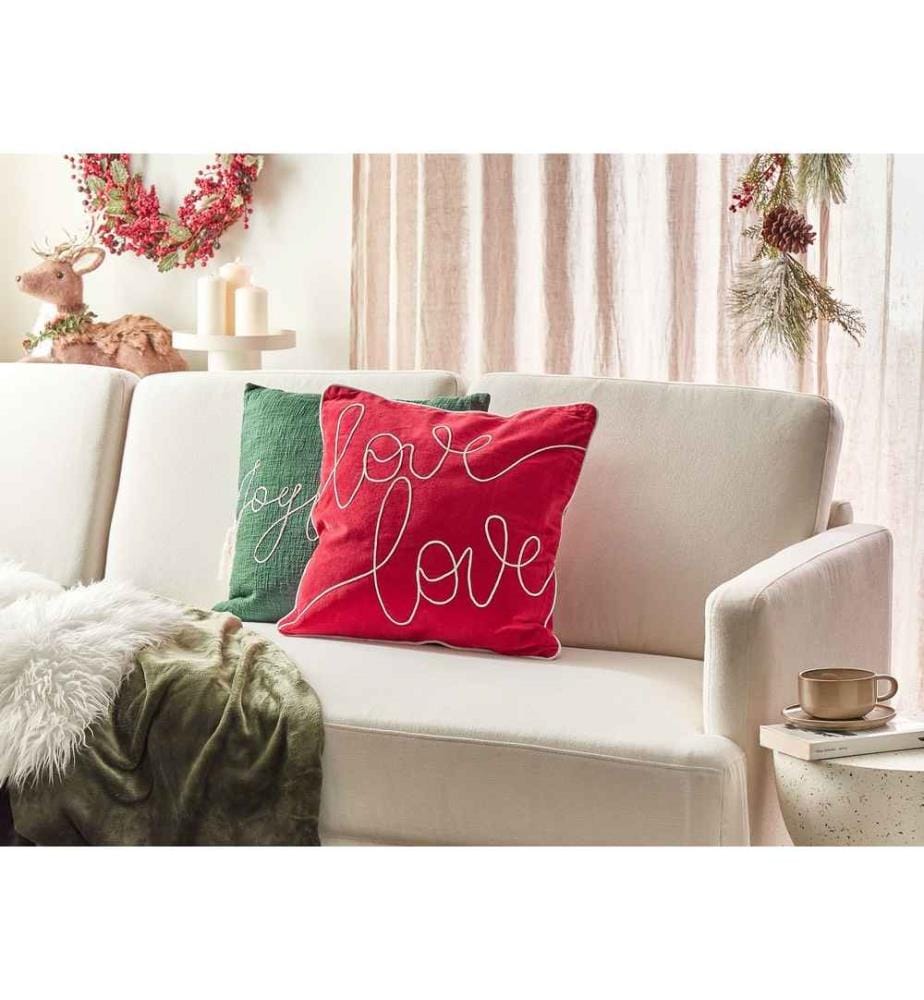 Coussin Décoratif en Velours Rouge 45 x 45 cm à Motif Love Housse Amovible Accessoire Déco Intérieur Style Glamour