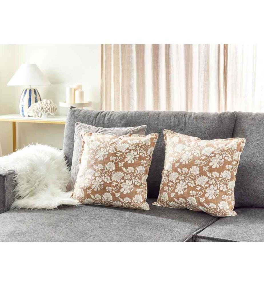 Lot de 2 Coussins Décoratifs en Coton Blanc à Motif Floral 45 x 45 cm Rembourrés Polyester Accessoire Moelleux pour Intérieur Style Champêtre