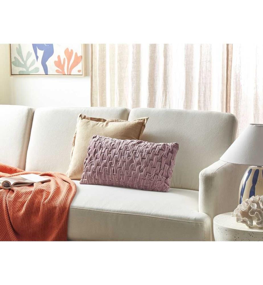 Coussin Décoratif en Velours Plissé et Coton Violet 30 x 50 cm Texturé Housse Amovible Rembourré Accessoire Intérieur Déco
