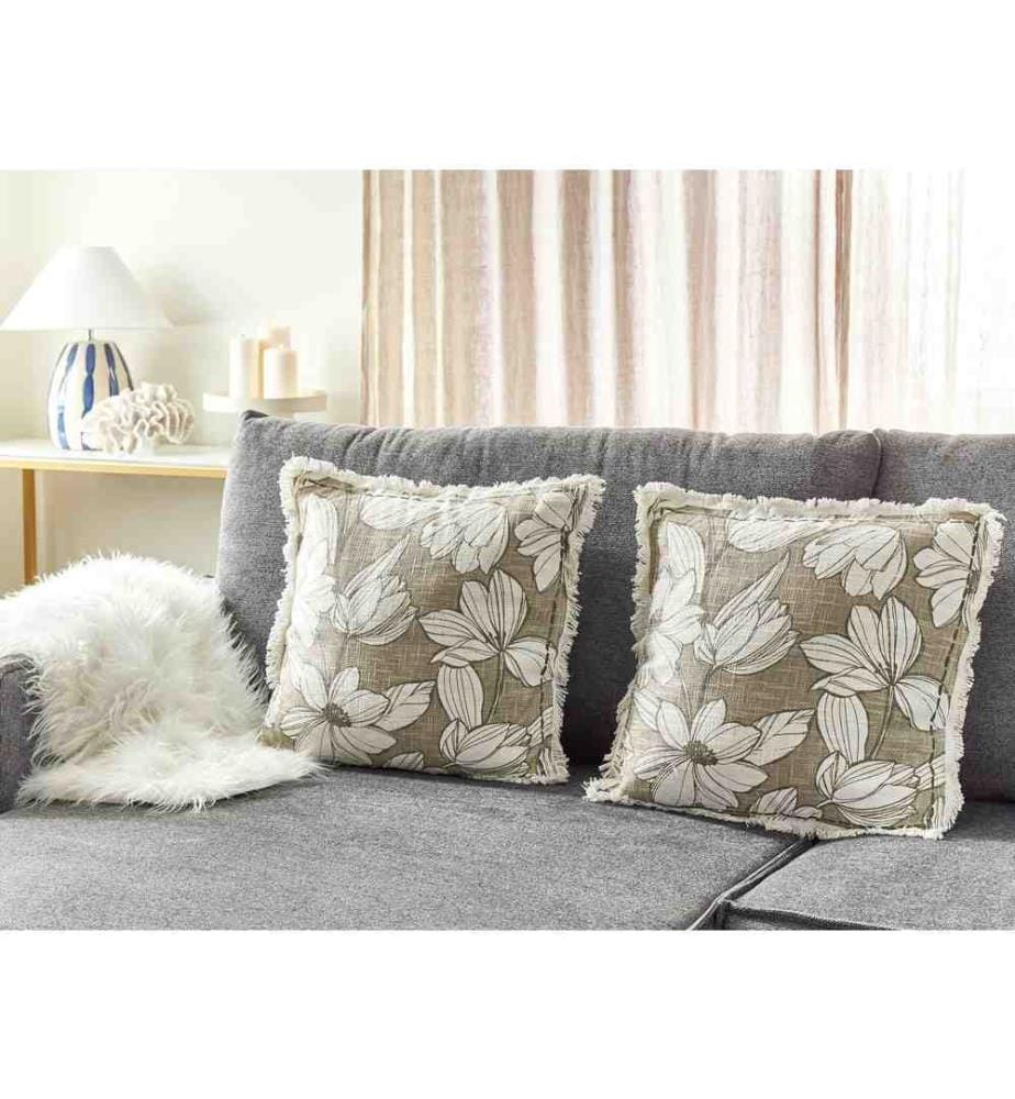 Lot de 2 Coussins Décoratifs en Coton Blanc et Vert 45 x 45 cm à Motif de Floral Rembourrage en Polyester Accessoire Moelleux pour Intérieur