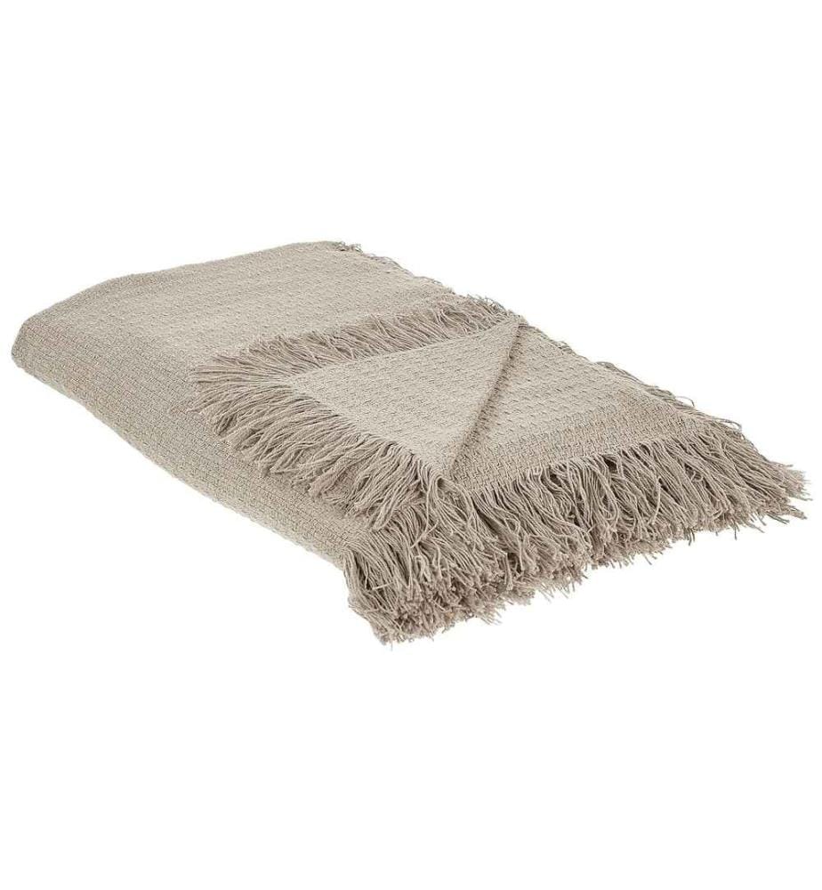 Couvre-lit Taupe en Coton 150 x 200 cm avec Franges Couverture Décoratif Chambre à Coucher