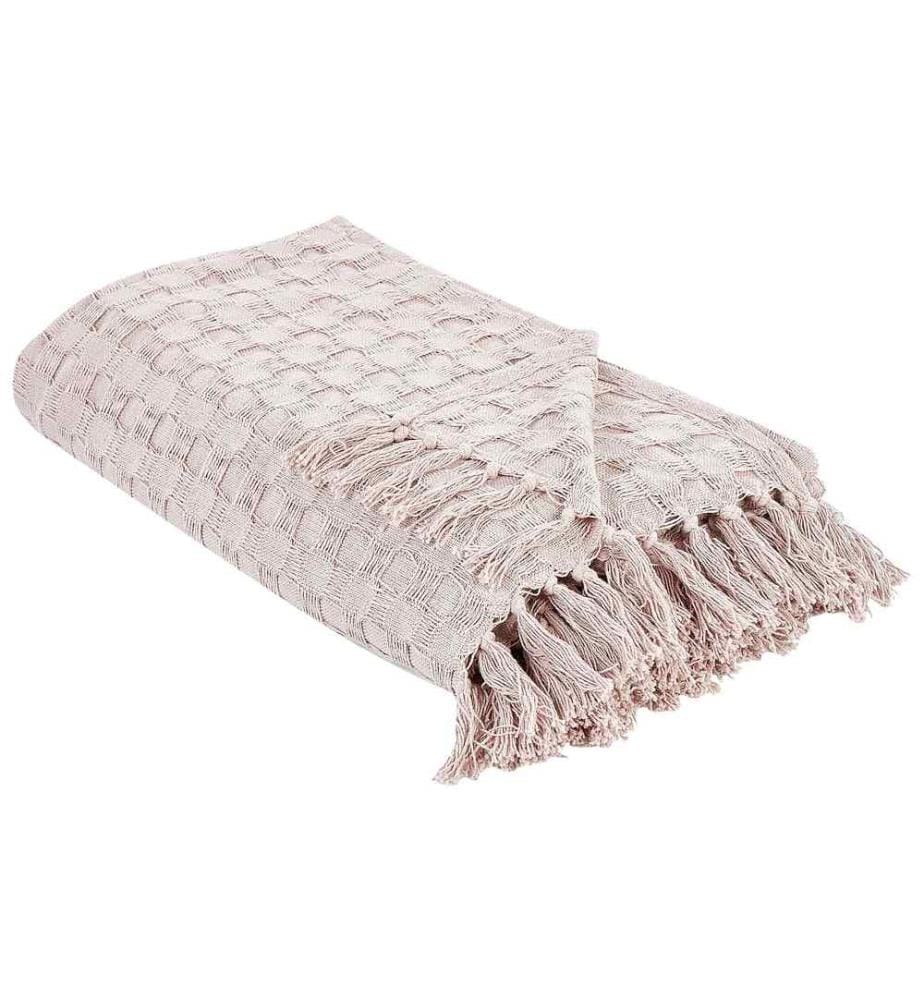 Couvre-Lit Plaid Couverture Rose en Coton 150 x 200 cm avec Franges Décoratif Chambre à Coucher