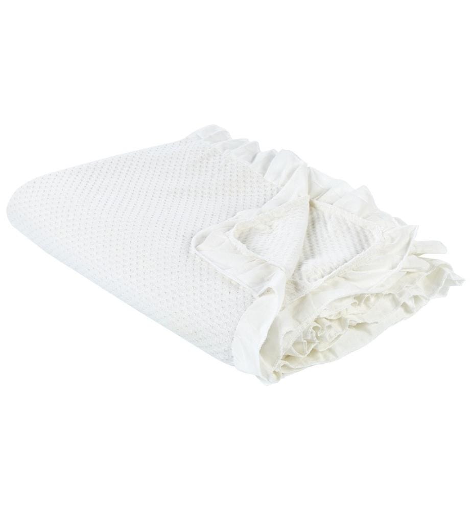 Couvre-lit Blanc Cassé en Coton 220 x 200 cm Froufrous Décoratifs Jeté de Lit Chambre à Coucher