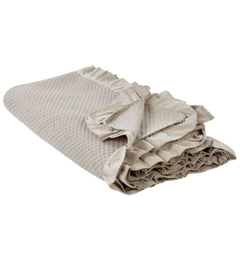 Couvre-lit Taupe en Coton 220 x 240 cm Froufrous Décoratifs Jeté de Lit Chambre à Coucher