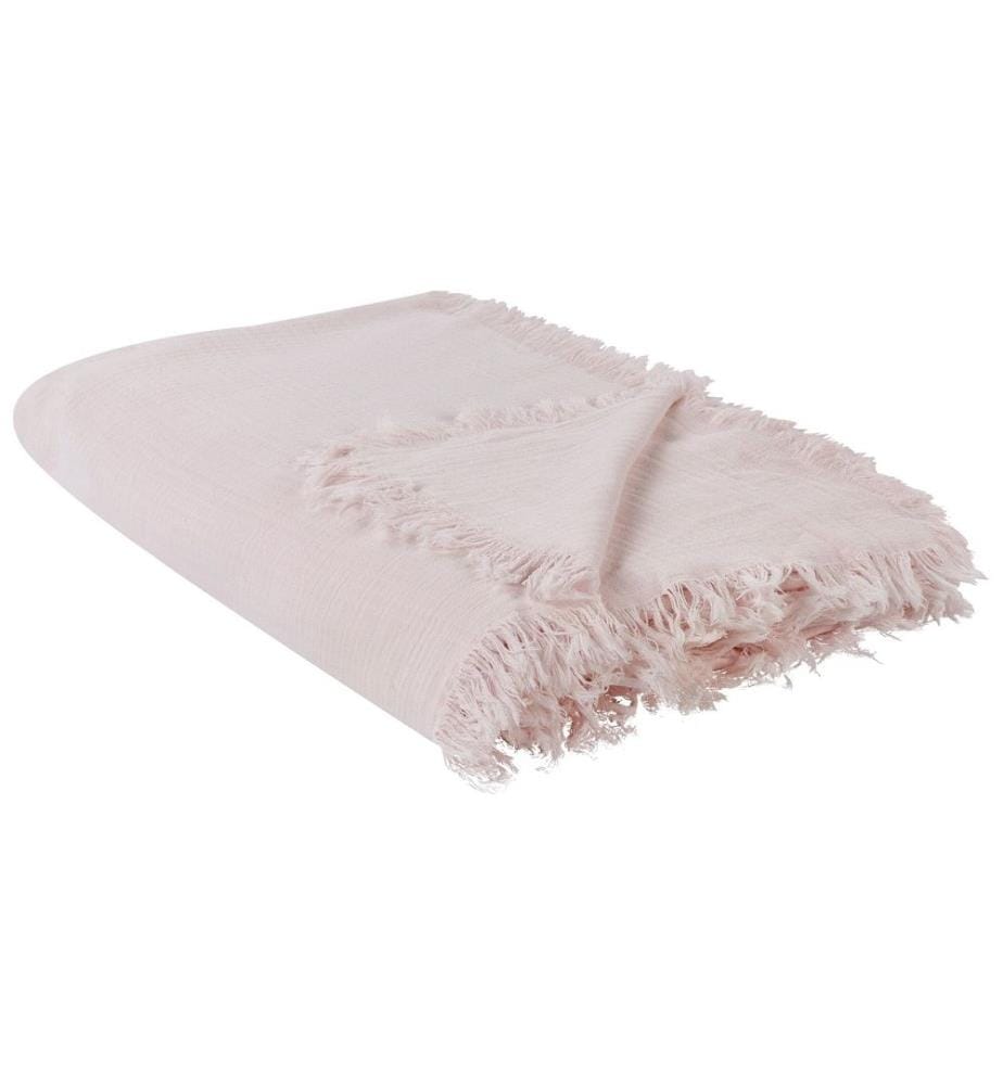 Couvre-Lit Rose en Coton 200 x 220 cm Plaid Couverture avec Pompons Style Classique