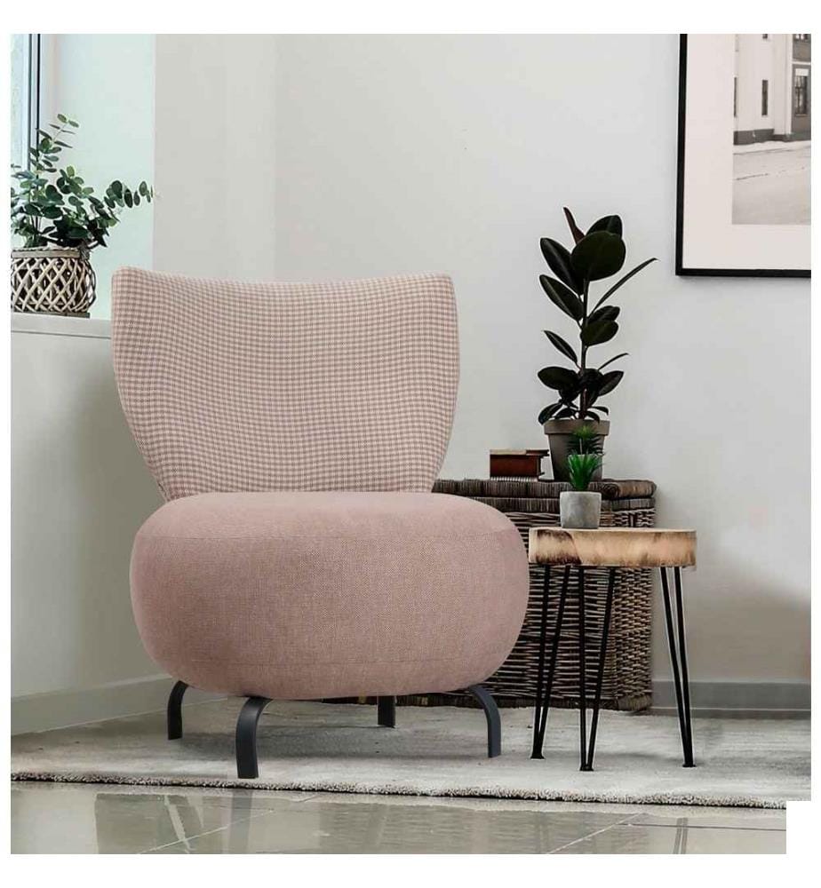 Chaise à oreilles, saumon, cadre en bois de charme, tissu chenille
