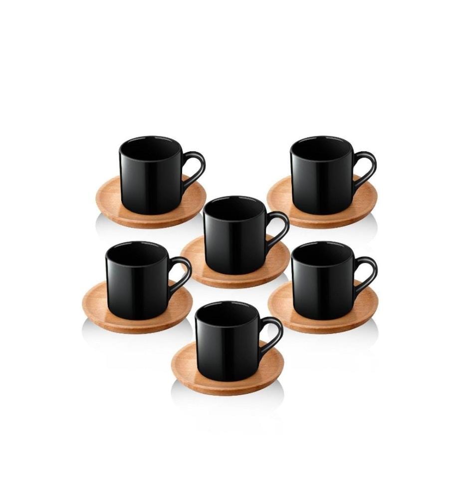 Set de tasses à café, 12 pièces, noir, céramique, tasse à café