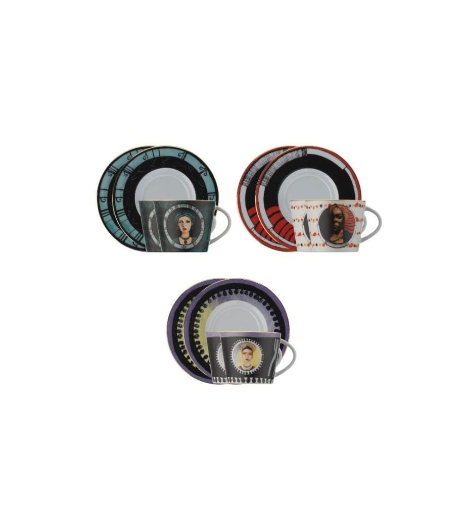 Set de tasses à café, 12 pièces, multicolore, porcelaine