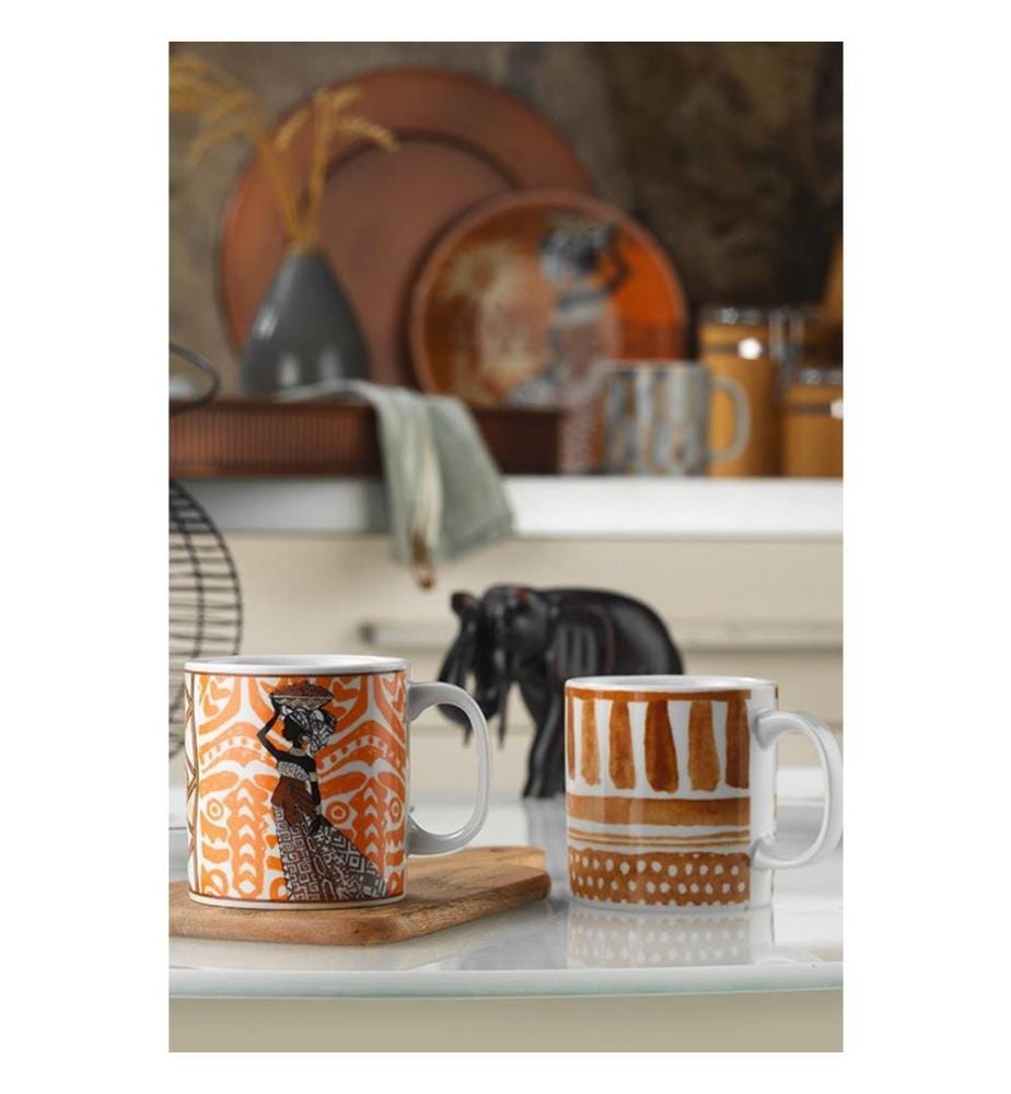 Mug, Orange, Marron, Blanc, Porcelaine