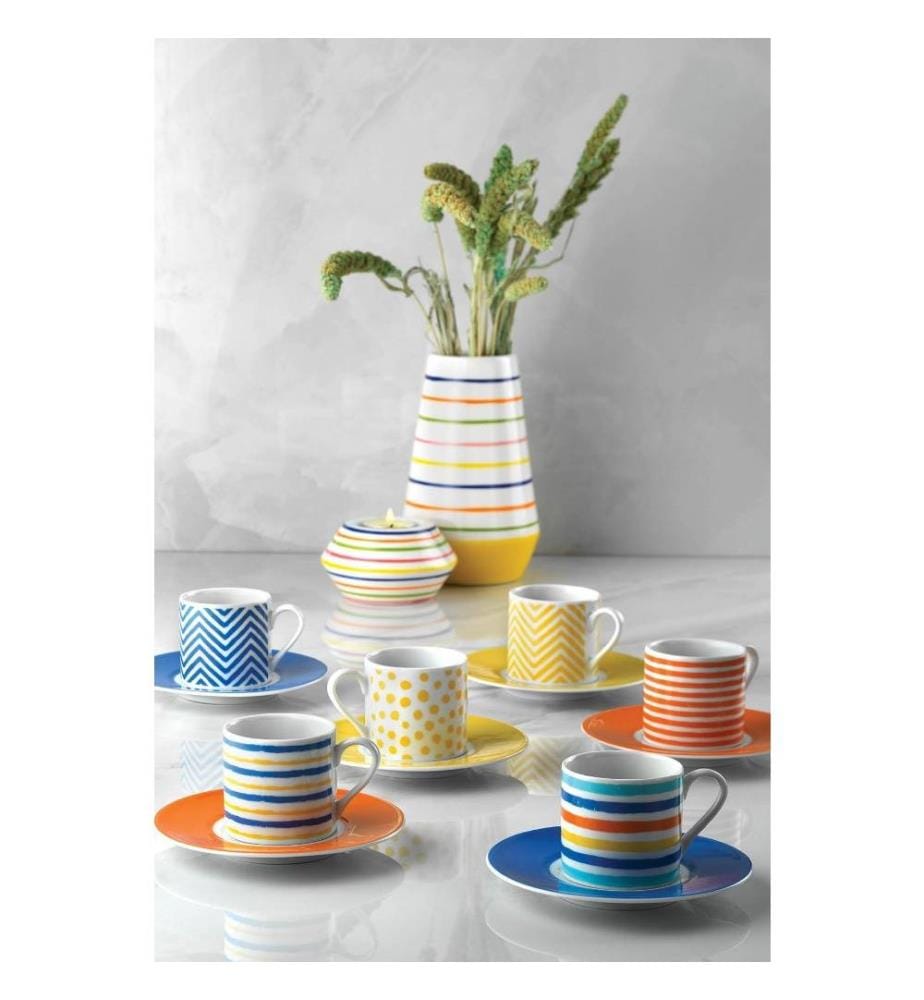 Set de tasses à café, 12 pièces, multicolore, porcelaine
