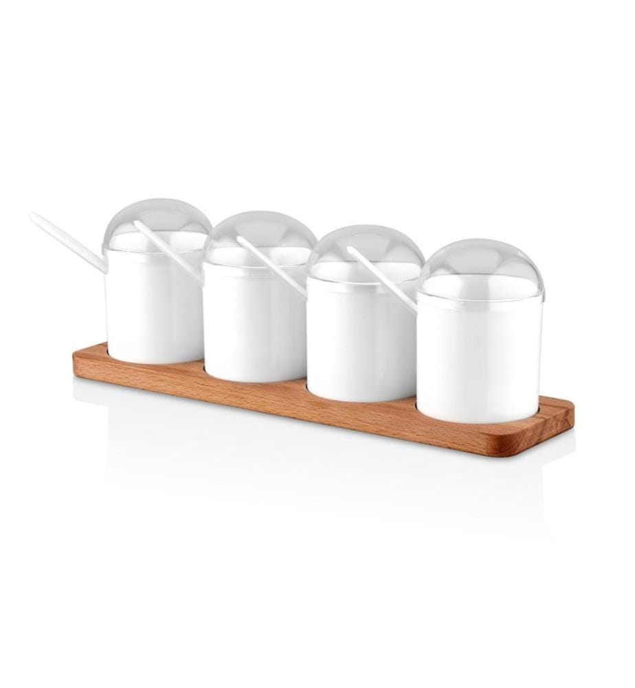 Set de pots à épices et d'étagères de cuisine, en bois, blanc, pot en plastique, support en bois