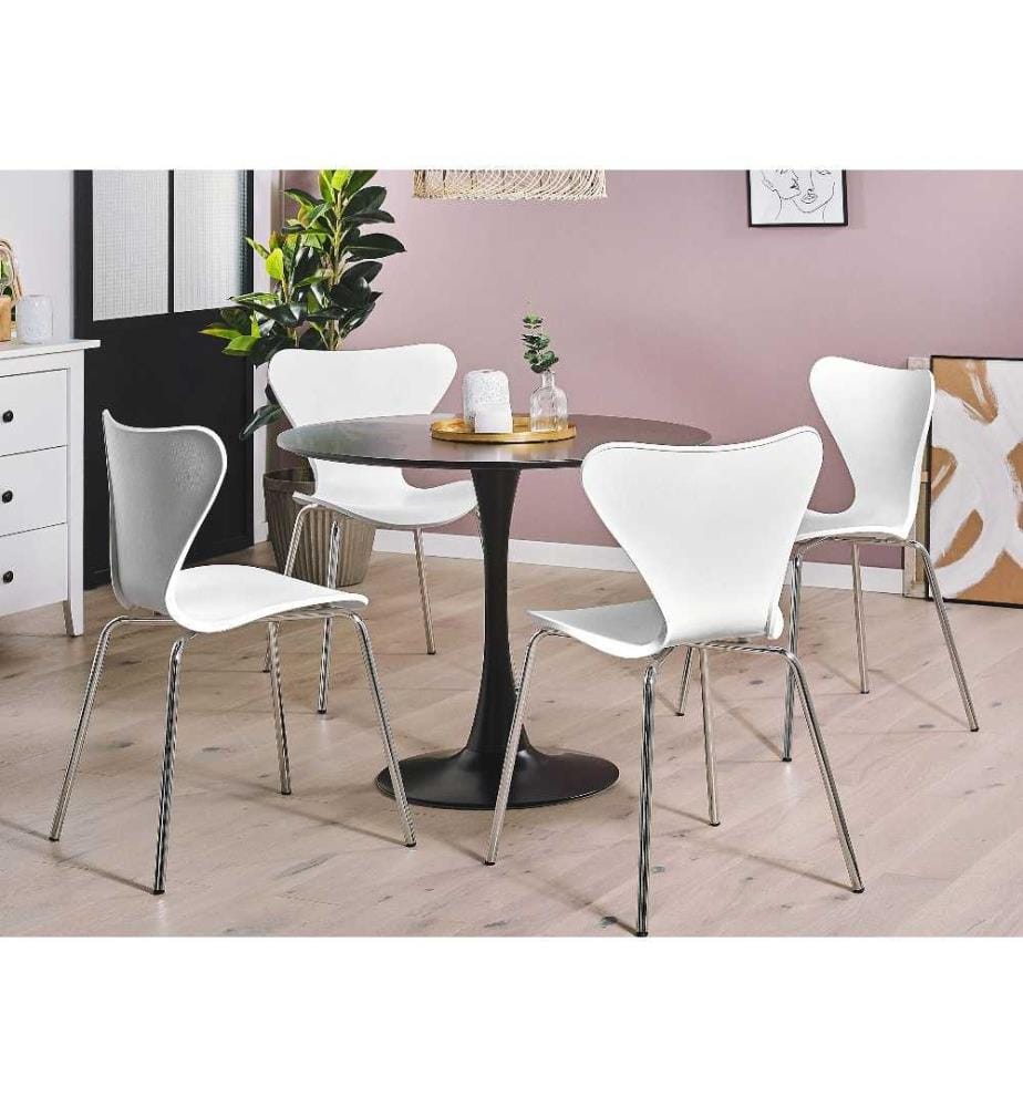 Lot 2 Chaises Design Blanches en Plastique avec Pieds en Métal Chromé Idéales pour Salon ou Salle à Manger au Style Scandinave et Moderne