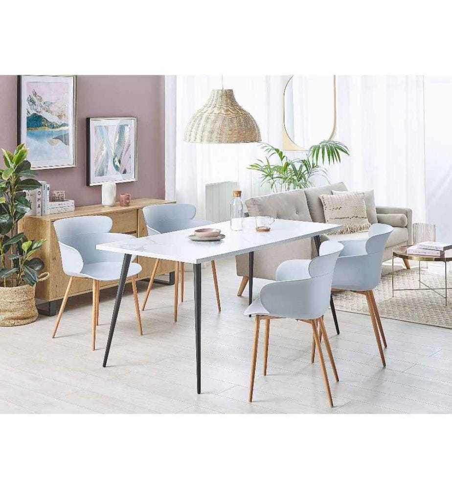 Set de 2 Chaises de Salle à Manger en Plastique Gris avec Pieds en Métal Effet Bois Clair Design Moderne et Scandinave Tendance