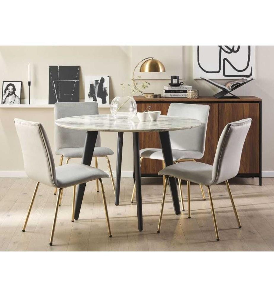 Lot 2 Chaises Glamour Tapissées en Velours Gris Haut de Gamme avec Pieds Dorés pour Salon ou Salle à Manger au Style Vintage Traditionnel