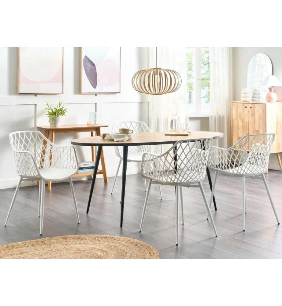 Chaises de Salle à Manger Blanches en Plastique Design avec Treillis Ajouré pour Salle à Manger Salon ou Cuisine Scandinave