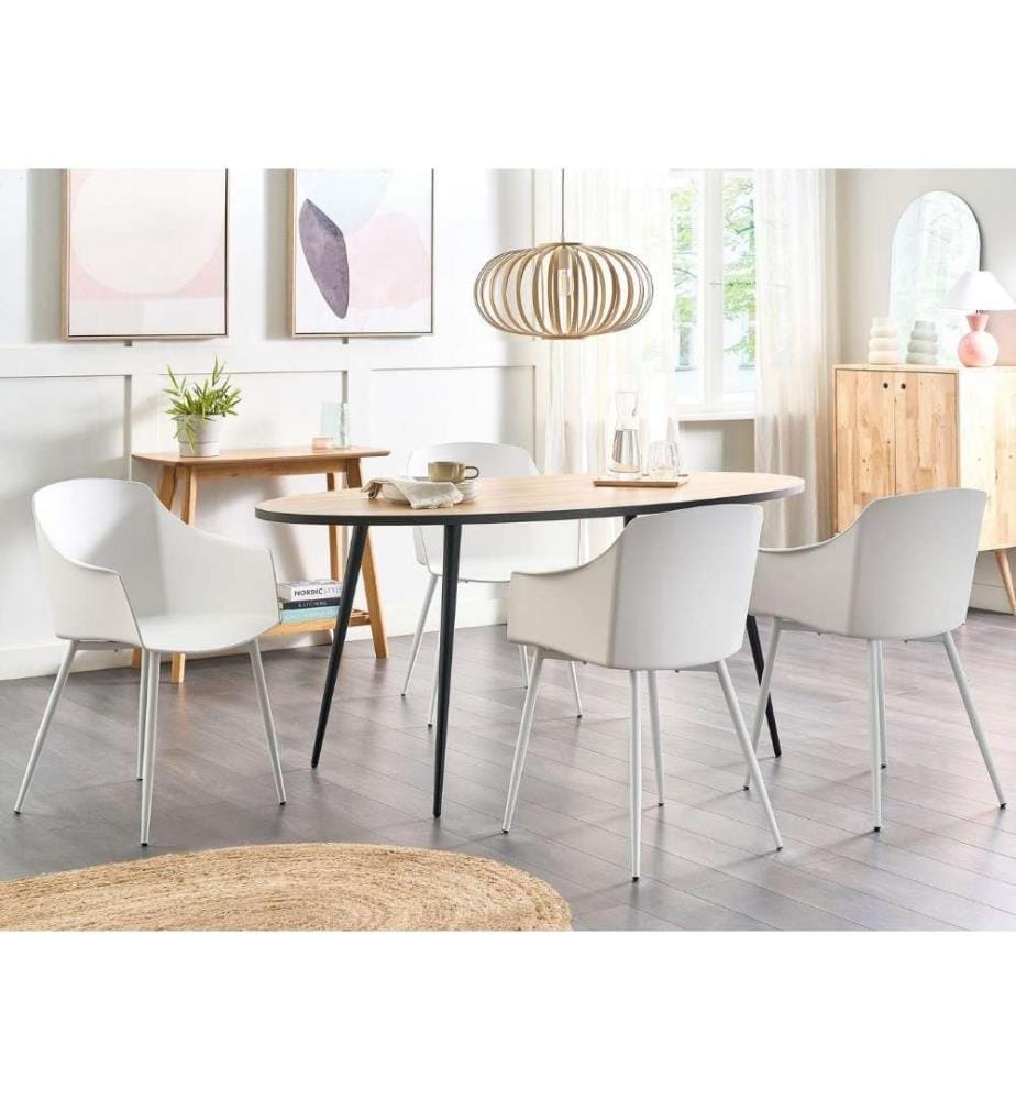Chaises Design Blanches en Plastique et Métal pour Salle à Manger Salon ou Cuisine Scandinave et Moderne Lot de 2