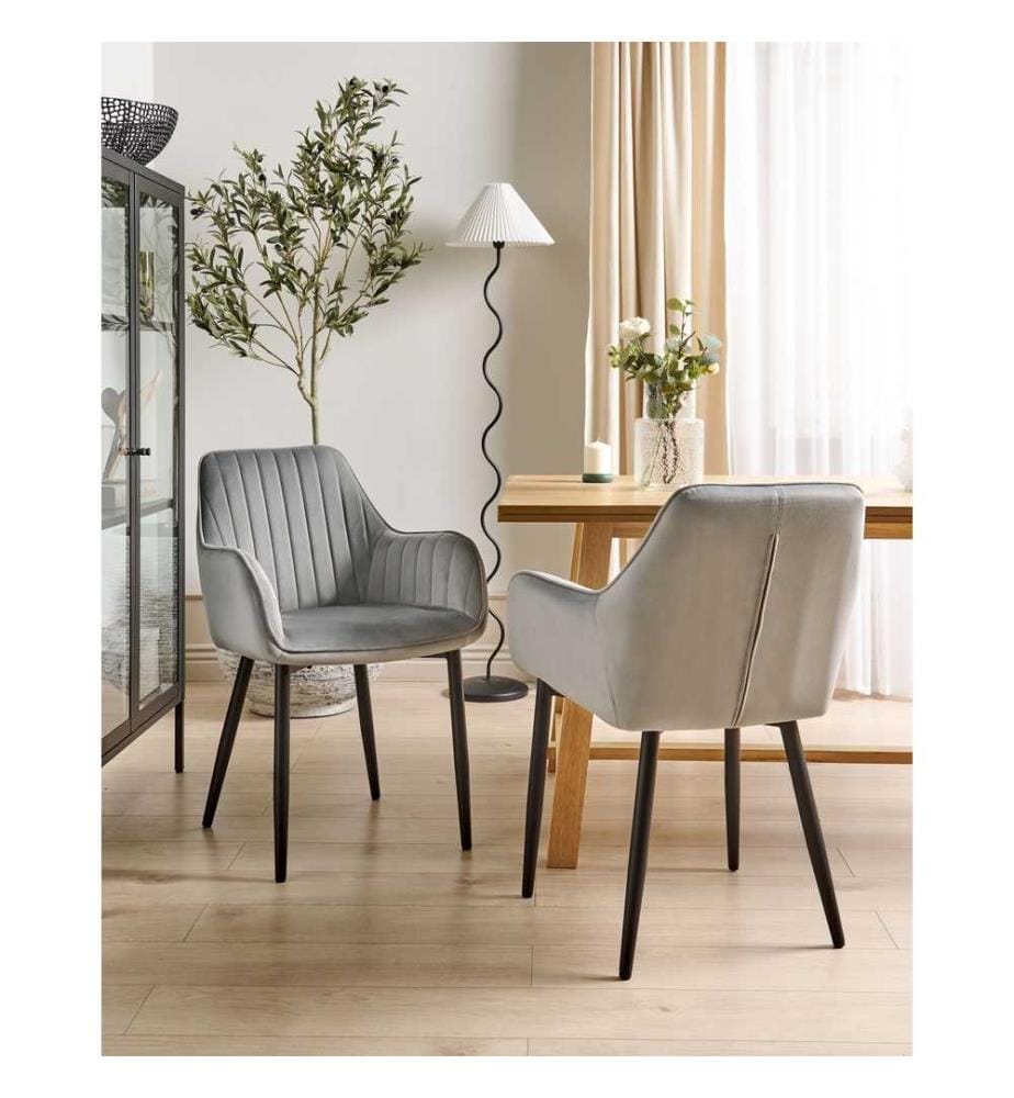Set 2 Chaises Tapissées en Velours Gris Haut de Gamme Confort Optimal et Élégance pour Salle à Manger Rétro ou Glamour Tendance