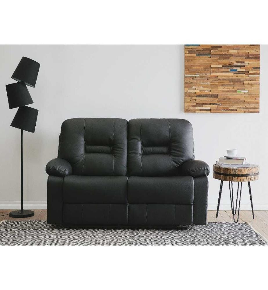 Canapé 2 Places en Cuir PU Noir avec Dossier Réglable et Repose-pied pour Salon au Style Moderne