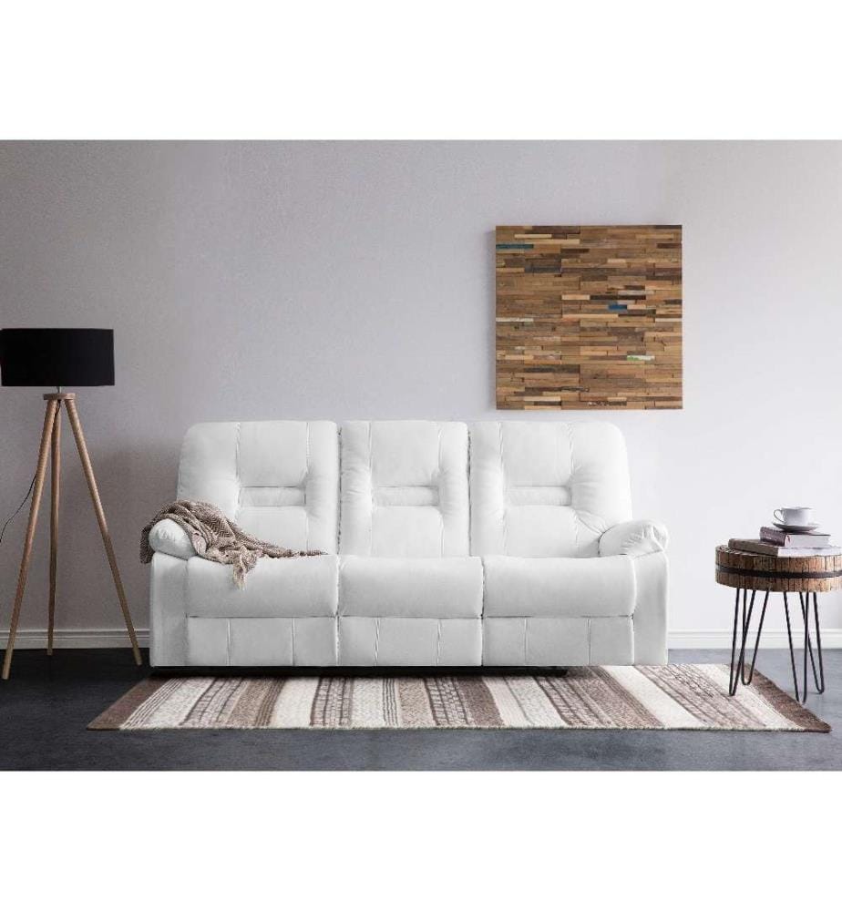 Canapé 3 Places en Cuir PU Blanc avec Dossier Réglable et Repose-pied pour Salon au Style Moderne
