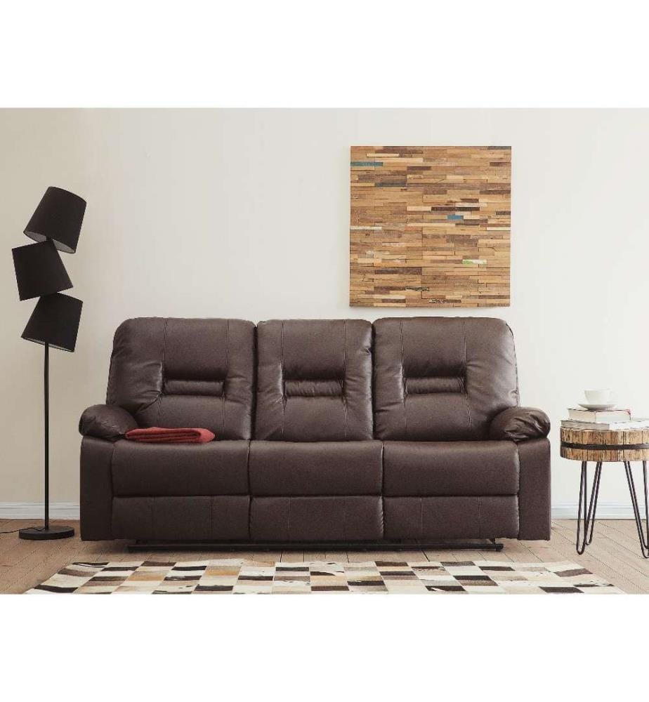 Canapé 3 Places en Cuir PU Marron avec Dossier Réglable et Repose-pied pour Salon au Style Moderne