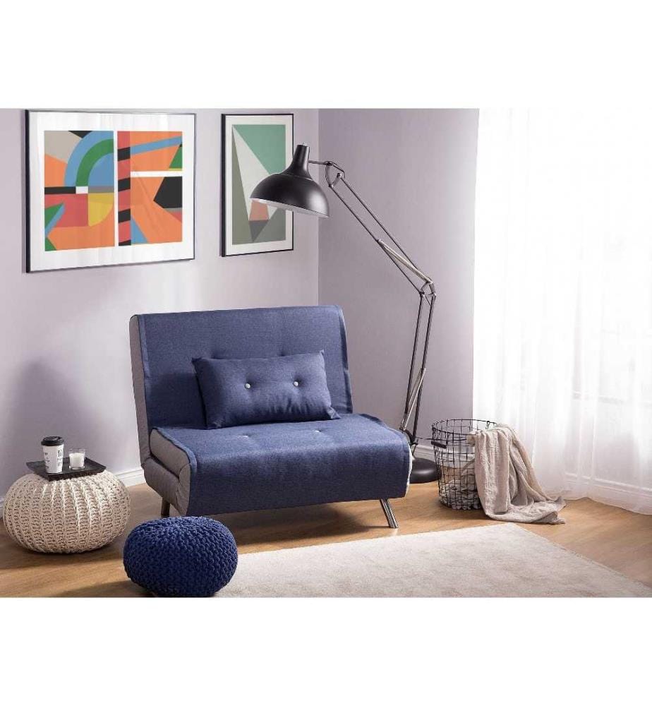 Canapé Type Chauffeuse en Tissu Bleu Convertible en Lit Confortable et Fonctionnel pour Salon Scandinave Moderne