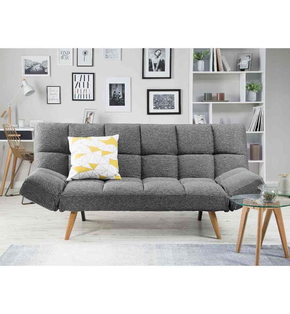 Canapé Clic-Clac 3 Places en Tissu Gris Foncé avec Fonction Couchage Confortable pour Salon Scandinave Moderne