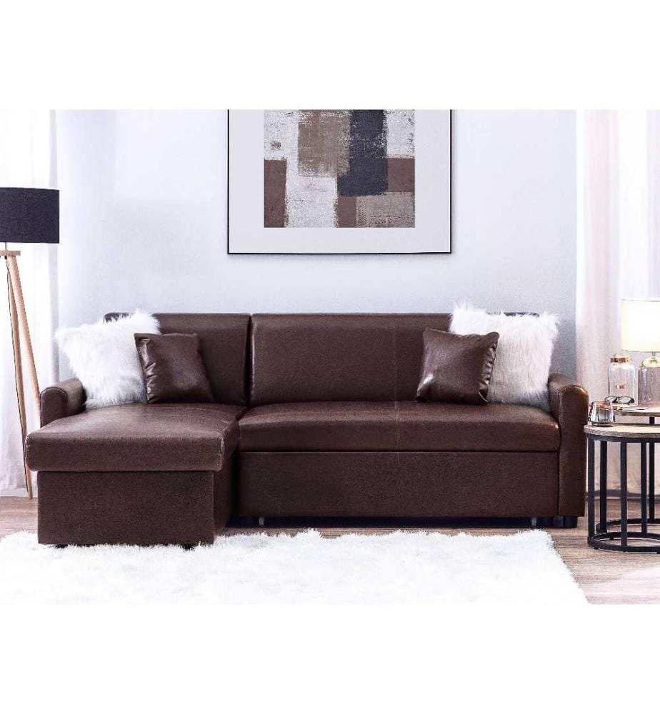 Canapé d'Angle Convertible Côté Droit en Simili-cuir Marron Foncé avec Fonction Couchage et Rangement pour Salon Moderne et Traditionnel