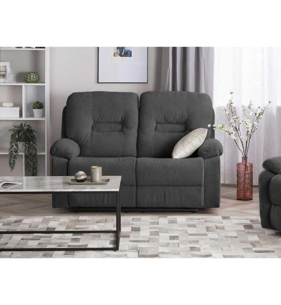 Canapé 2 Places en Tissu Gris Foncé avec Dossier Réglable et Repose-pied pour Salon au Style Moderne