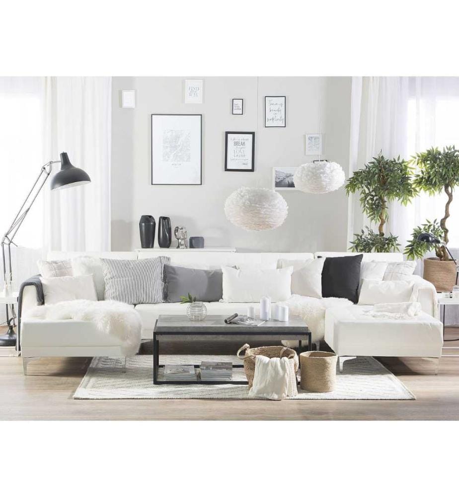 Canapé d'Angle Panoramique en U en Cuir PU Blanc avec Fonction Lit Confortable pour Salon Moderne