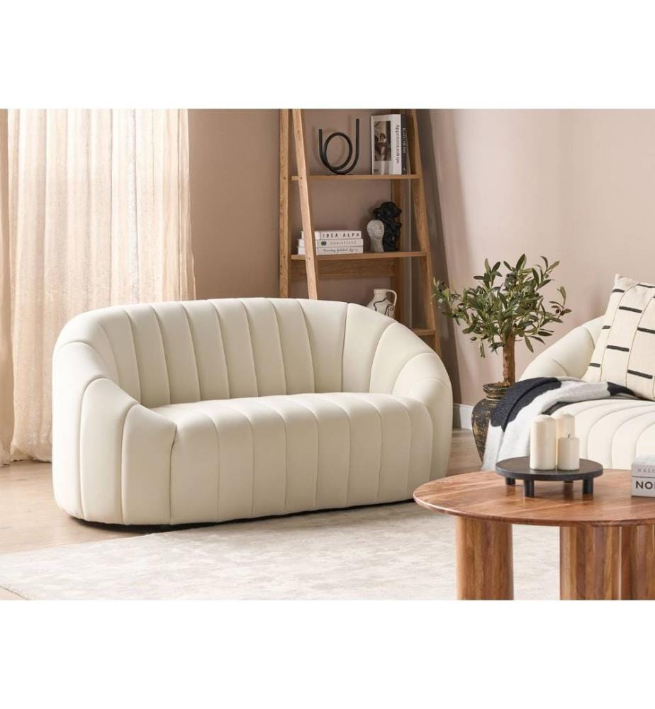 Canapé 2 places en velours blanc cassé Design contemporain et rétro Assise tapissée et dossier bas