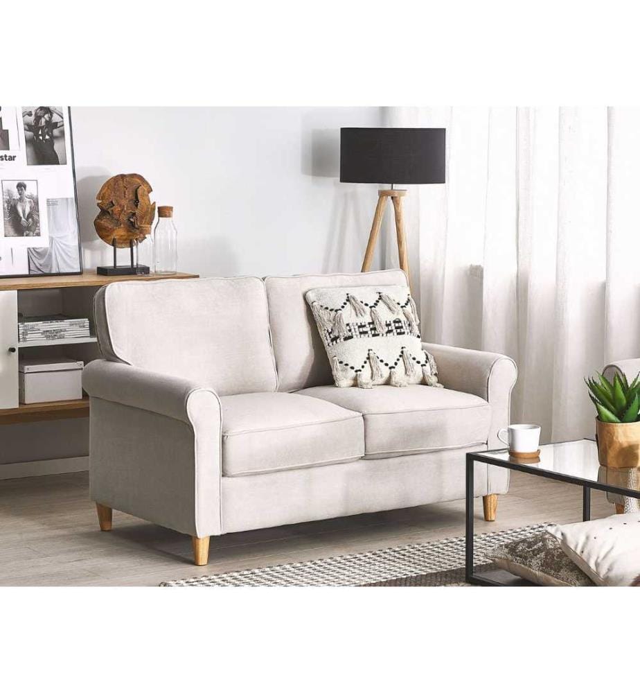 Canapé Sofa 2 Places Tapissé en Velours Beige avec Rembourrage Épais de Qualité Idéal pour Salon au Style Scandinave Rétro et Minimaliste